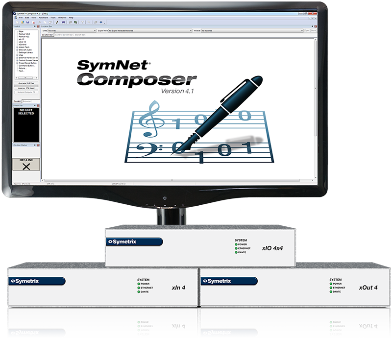 Symetrix recently launched three Dante I/O devices to help users easily expand their audio channel count. The Symetrix xIn 4 audio input expander, xOut 4 audio output expander and xIO 4x4 audio input/output expander promise increased system flexibility to the integration market. The company also updated SymNet Composer, pictured here.