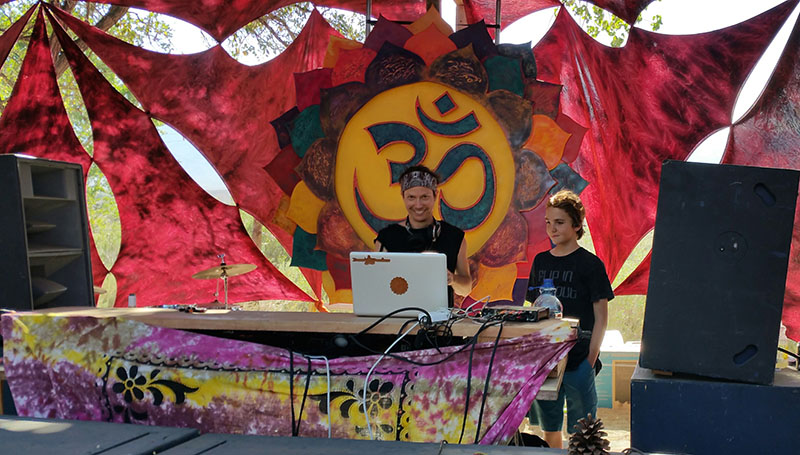 Treavor Moontribe on the decks at the Moontribe Collective's 22nd Anniversary event.