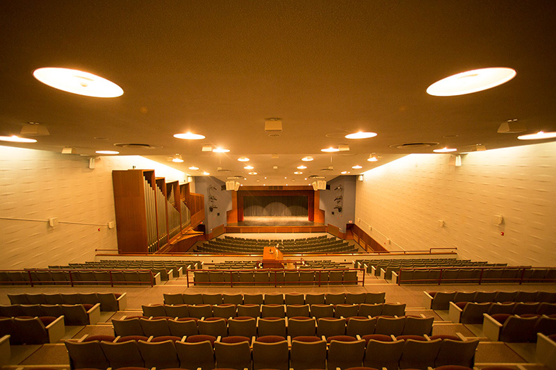 Wenger is currently completing the first installation of its new Transcend Active Acoustic System for indoor performance spaces at Wartburg College. Pictured here, the project after installation
