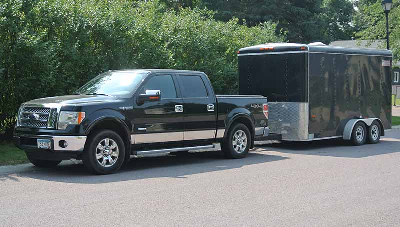 Ted Christensen, owner of Tender Sound LLC, transports his entire rig with this Ford F150 and a 14' x 7' trailer.