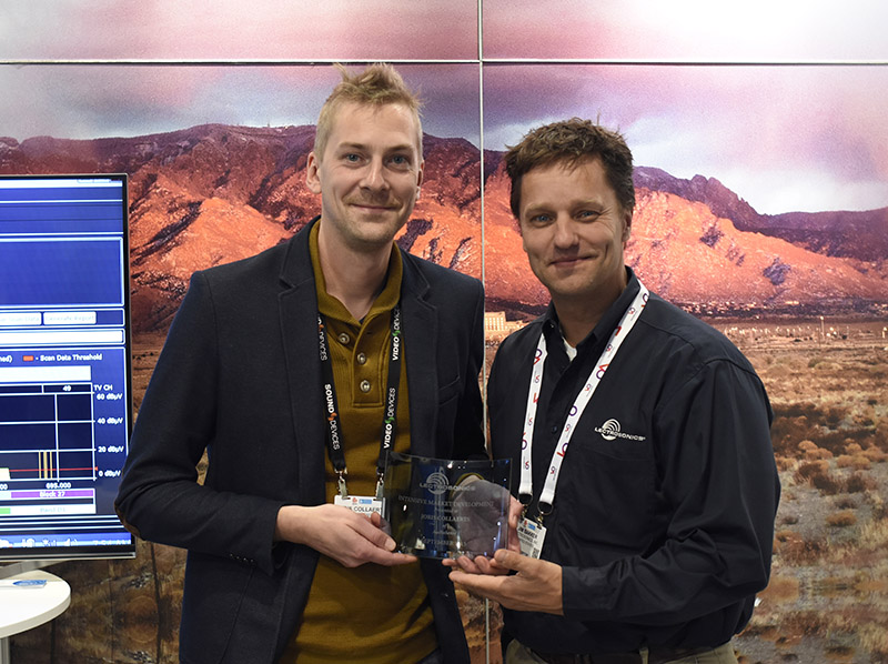 Lectrosonics’ 2015 EMEA Best Dealer Award went to AudioSense in Belgium. Pictured here are Joris Collaerts from AudioSense and Lecrosonics' Jim Bakker.
