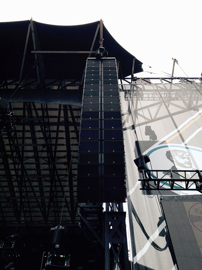 An L-Acoustics array included 14 K1 over four K2 flown at a GotR Stopover Festival date