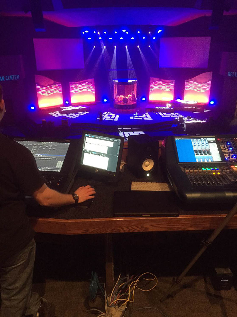 The FOH position at Bellevue Christian Center, in Bellevue, Nebraska, featuring new audio, video and lighting solutions sourced through Guitar Center Professional and installed by Whiteley Solutions.