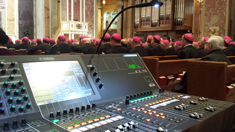 RCI Systems of Beltsville, MD, provided a Yamaha CL5 Digital Audio Console and two Rio3224-D input/output boxes positioned at two separate locations, all on a redundant Dante network, for Pope Francis mid-day prayer service at the Cathedral of St. Matthew the Apostle on Sept. 23.