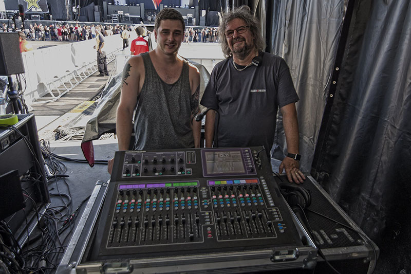 British heavy metal band, Bullet For My Valentine (BFMV), recently supported Slipknot on their latest tour, Summer’s Last Standing, carrying Allen & Heath mixers to manage FOH and Monitors. Comprising a GLD-80 at FOH, with an iDR-48 MixRack and iLive-R72 rackmount Control Surface for monitors, BFMV’s FOH Engineer, Dave Nutbrown (pictured here, right), and monitor engineer, Adam Boole (left), connected the systems via ACE using a single CAT5 cable.