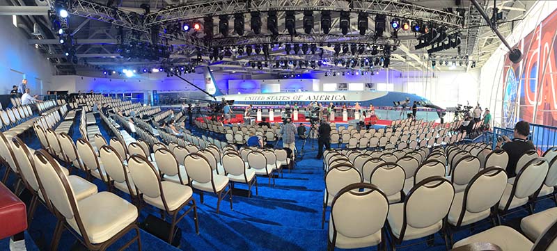 CNN Broadcast GOP Debate set with Air Force One as backdrop