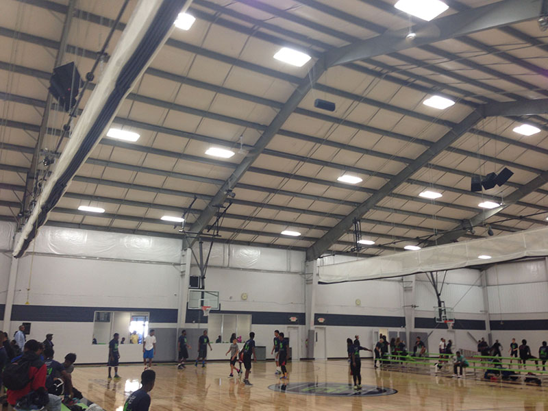 One of the basketball court spaces at Heroes Camp in Mishawaka, Indiana, featuring gear sourced through Guitar Center Professional.