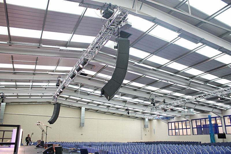 The convertible sports hall of Queen Ethelburga's College has been equipped with a new Electro-Voice sound reinforcement system