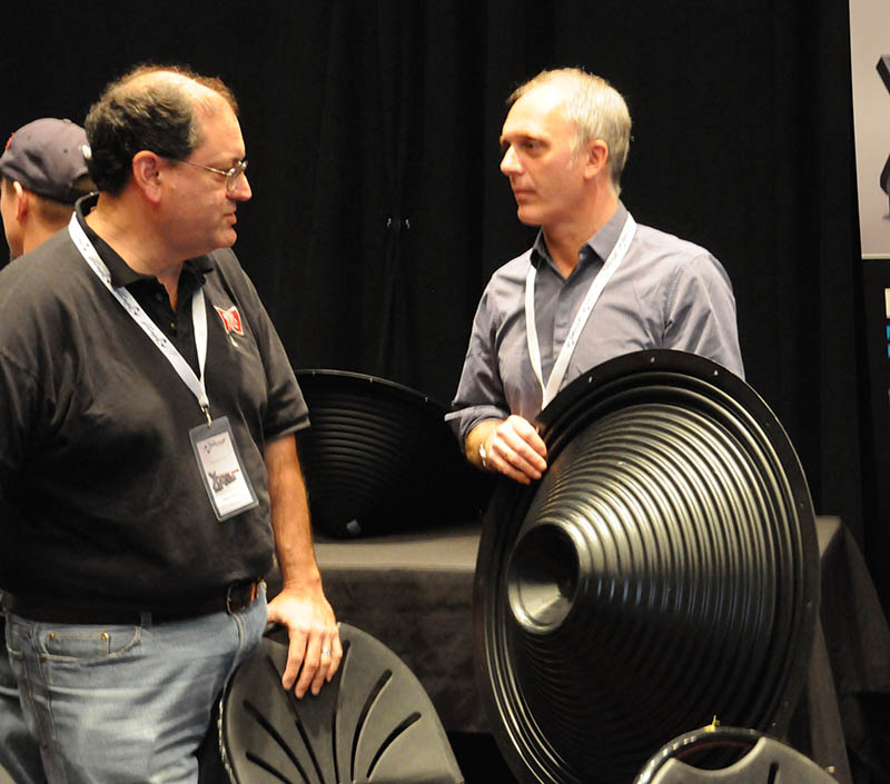 Powersoft Founder and Research Development Director of Powersoft, Mr. Claudio Lastrucci, explains an M-Force 30-inch loudspeaker cone design