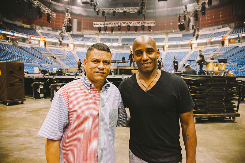 WSP’s Wichie Martinez (left) with Jose Rivera, FOH engineer for Marc Anthony