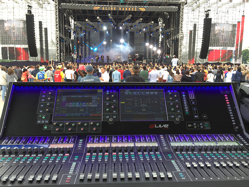 Allen & Heath’s new dLive mixing system managed FOH, monitors and broadcast for a 30,000 capacity festival held in Sao Paulo, Brazil. Pictured here is the dLive at FOH.
