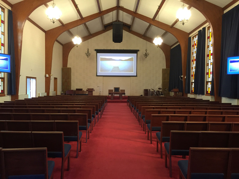 Photo Caption: Calvary Chapel, one of four worship facilities at Fort Knox that were recently upgraded with P.A. components from Bose® Professional. Calvary Chapel features Bose RoomMatch RM5510, RM7010, RM9020 and RM12020 modules, buttressed by four Bose Panaray 310M speakers for fills and powered by two Bose PowerMatch PM8500N networked amplifiers. Photo courtesy of Keith Stengl, SKC. © 2015