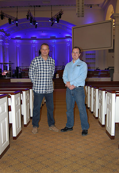 Family Church Director of Operations Doug Lettsome (left) and Peerson Audio Vice President Kevin Varnadore