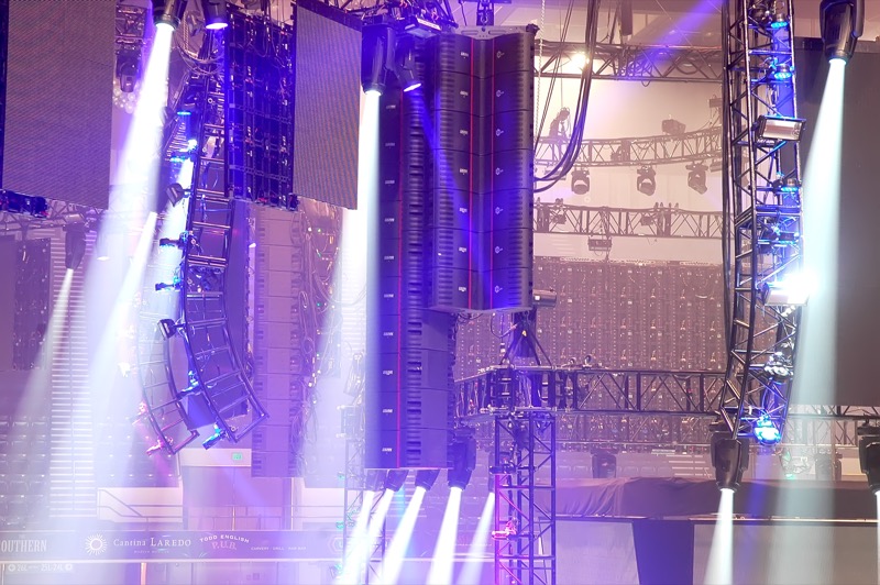 : EAW Anya clusters hang in the four corners of the scoreboard to cover every seat in the house with powerful, consistent sound.