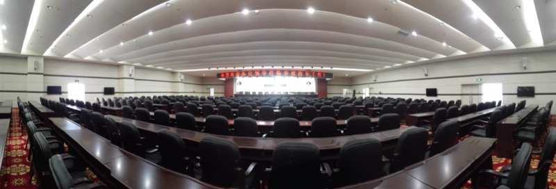 : The Guangxin conference room utilizes a distributed system of eight One Systems 208/HTC loudspeakers along with two left-right clusters of 112/HTC enclosures.