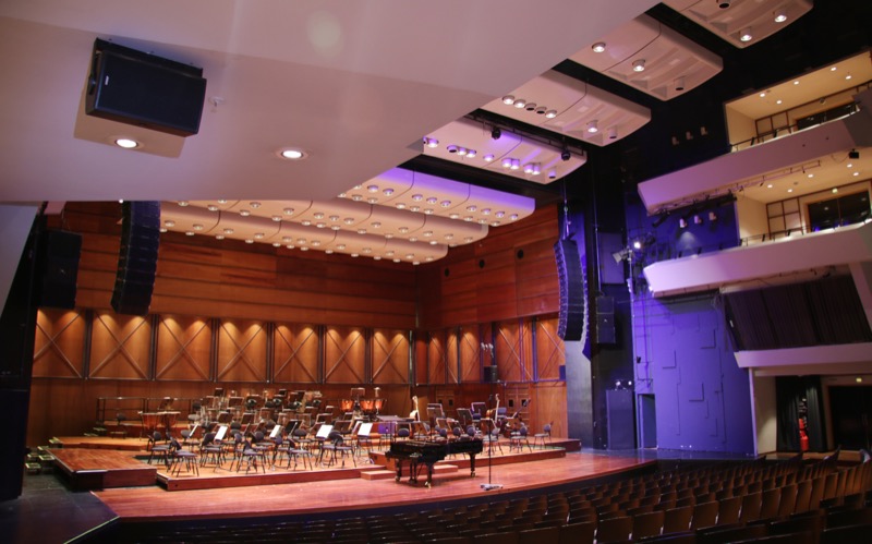 The new Adamson S-Series sound reinforcement system at Olavshallen utilizes S10 line arrays and S119 subwoofers as well as Point 8 loudspeakers for under balcony fill.