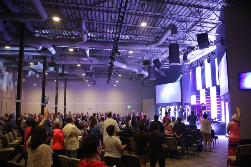 An L-Acoustics ARCS WiFo system flown in a “left-right-left” stereo setup delivers engaging, impactful audio to the new worship space