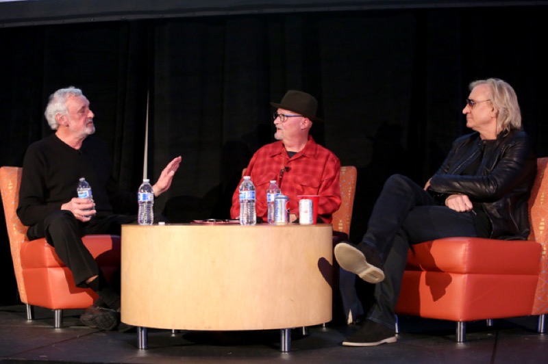 Pictured here are moderator Mr. Bonzai, featuring producer/engineer Bill Szymczyk and Joe Walsh of the Eagles.