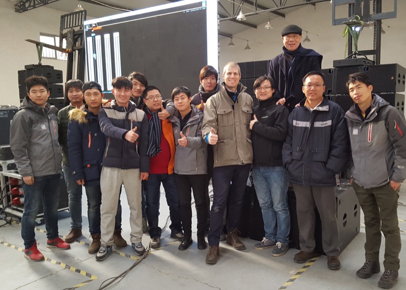 Adamson’s Technical Director Asia-Pacific David Dohrmann (center) with Distributor Real Music and the Beijing Global Visual Culture Development team during training.