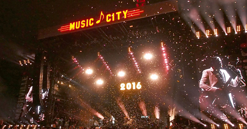 The stroke of midnight featured confetti cannons and fireworks.