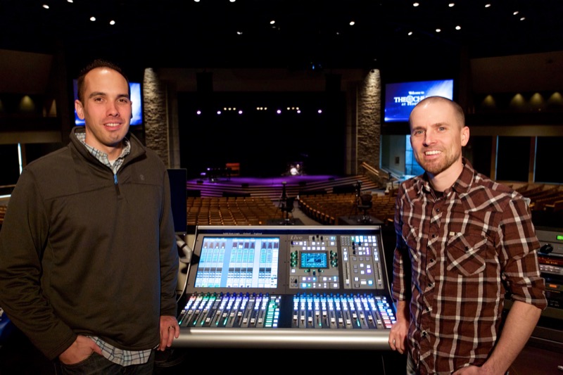 Matt Glover (Director of Technology) on the left, and Landon Robertson (Production Manager / FOH Engineer) on the right – both of The Church at Brook Hills.