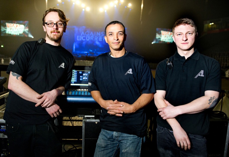 Adlib Touring Crew - Alan Harrison (PA Tech) , Hassane Essiahi (Systems Tech) , James Petch (Monitor Tech) Photo by Shirlaine Forrest