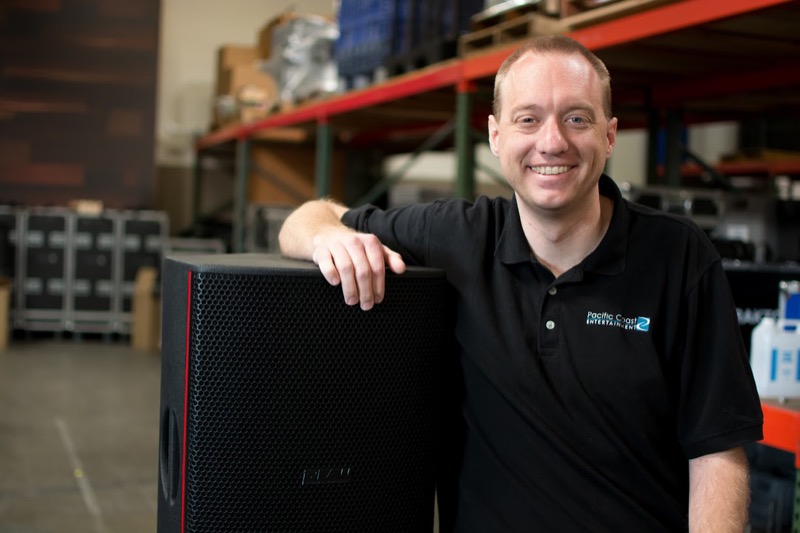 Ryan Steidinger, CEO, Pacific Coast Entertainment with new EAW Redline loudspeakers