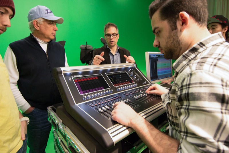 – Student Vincent Alfieri gets hands-on use with the DiGiCo S21 under the guidance of PSCC Instructor Mischa Goldman (center, behind desk) Photo credit Mikaela Lynn Parsley