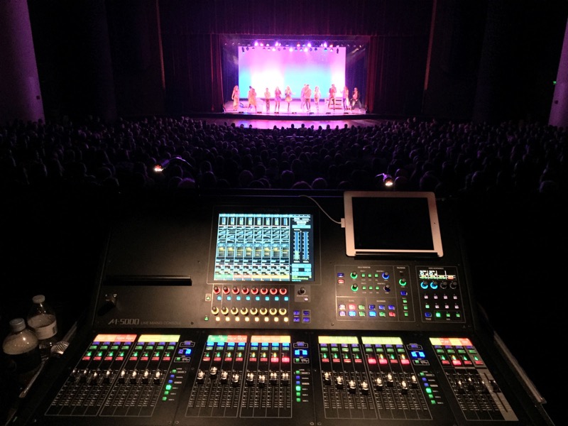 A cappella touring act Vocalosity at a recent concert, pictured from the FOH position, which features the Roland M-5000 OHRCA Live Mixing Console.