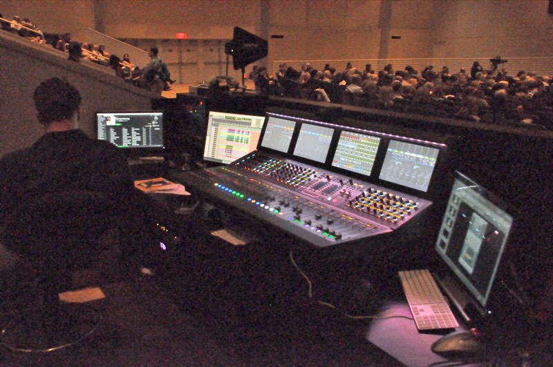The AvidVENUE | S6L console setup at FOH at Calvary Community Church in Westlake Village, CA.