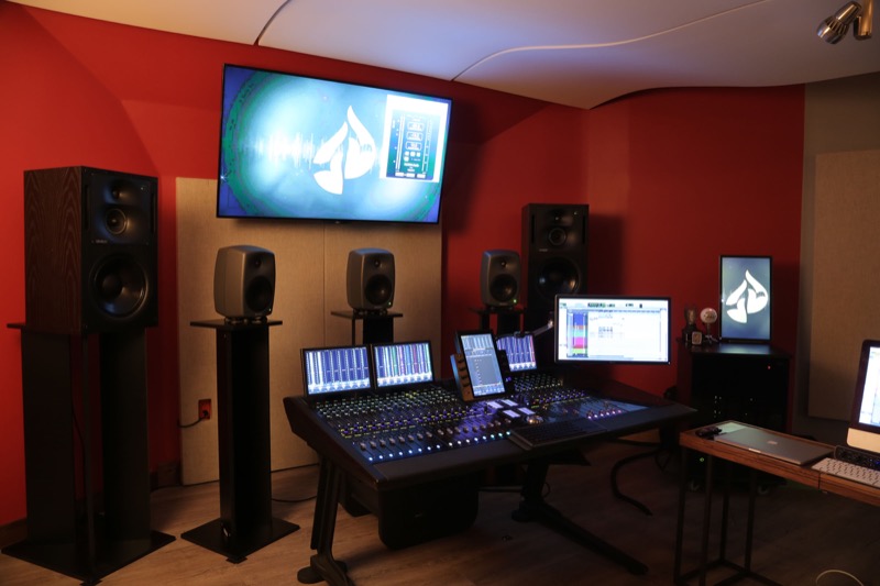 A recording/mixing station at InTouch Ministries, featuring full-facility Dante integration via Focusrite RedNet interfaces.
