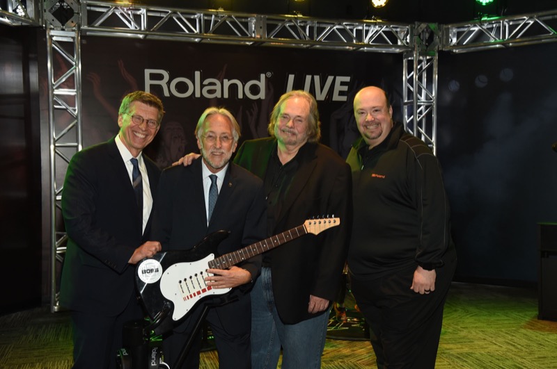 L-R: Robert Santelli, executive director of the GRAMMY Museum; Neil Portnow, President/CEO Recording Academy; Joe Chambers, founder, Musicians Hall of Fame/GRAMMY Gallery; Brian Belcher, Roland Corporation U.S. Photo credit: Rick Diamond/WireImage.com