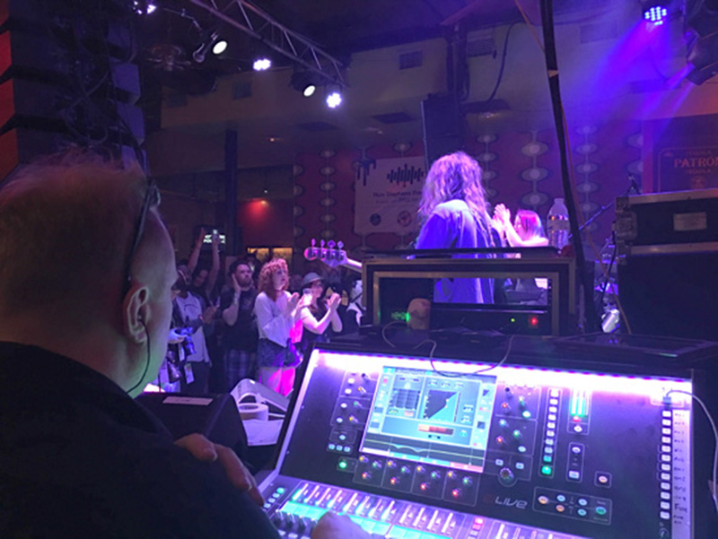 Steven Davies of Cato Music mixes monitors on a dLive S3000 at the British Music Embassy.