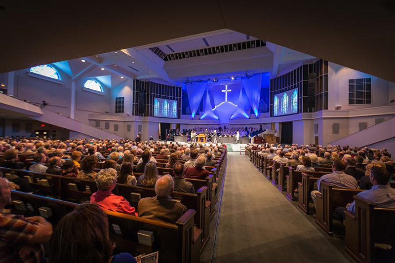 For the 2,200-seat sanctuary at First Baptist Church Hendersonville, AV consultant/designer Technical Innovation of Nashville, TN led an upgrade that replaced a 26-year-old sound system with components from VUE Audiotechnik. Photo by Chris Demonbreun