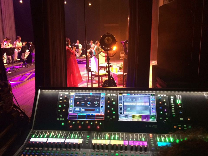 The Allen & Heath dLive setup at monitors