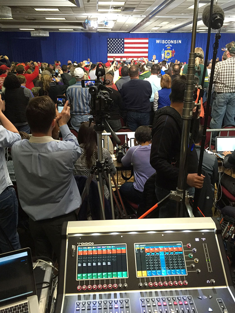 DiGiCo’s S21 mixing audio at an event for Donald Trump