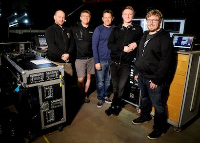 Adlib Touring PA Crew: L-R Dan Ungaretti, Tony Szabo KSE, John Delf (FOH), James Petch, Ben Booker (monitors). Photo: Shirlaine Forrest.