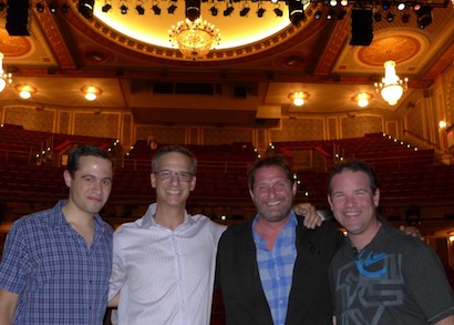 Hamilton sound crew: Jason Crystal (sound designer engineer), Nevin Steinberg (principle sound designer), David Rahn (national sales manager Alcons Audio), Justin Rathbun (FOH engineer at Hamilton)