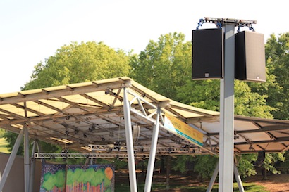 One of the three delay towers, each with two CDD15-WR speakers.