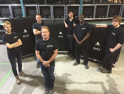 Westbury's Anna Pavlova, Ryan Miljus, Wilf Wagner (Head Systems Tech), Stephane Larose, Daniel Abbey and Alex Hollinger with the new Adamson rig.