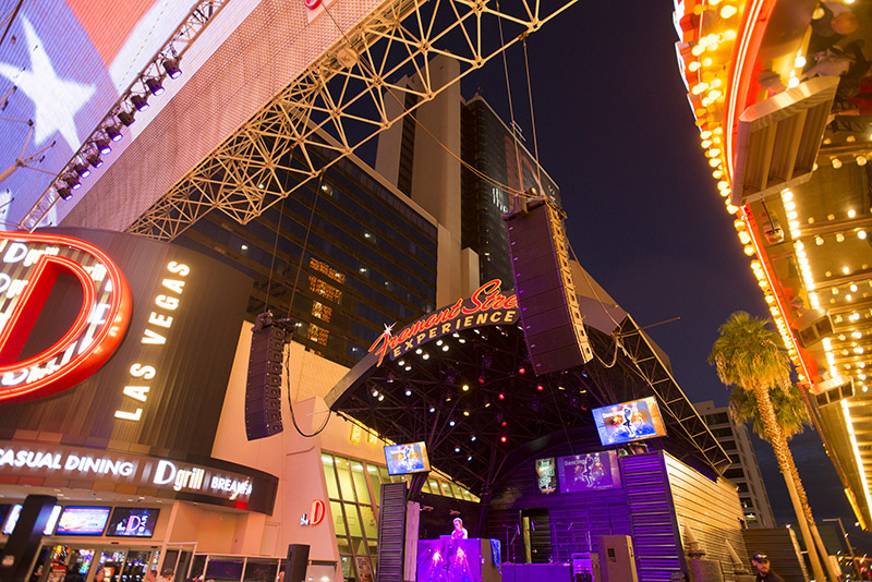 The Fremont Street Experience’s main stage features RCF TTL55-A active line arrays