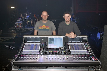 Monitor mixer Brad Galvin (right) with Josh Osmond, FOH engineer.