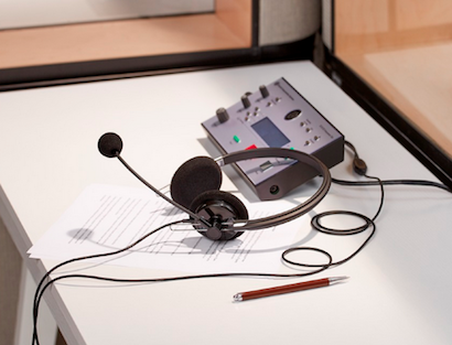 Shure headset in its environment.
