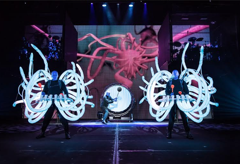Blue Man Group’s unique instruments—such as these Backpack Tubulums—accompanied by a big bass drum and full rock band truly shine through the new L-Acoustics/DiGiCo house system. Photo: Lindsey Best