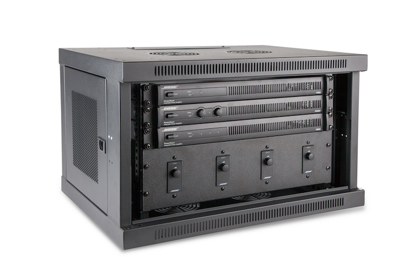 New Bose PowerShare amplifiers racked with accompanying ControlCenter zone controllers.
