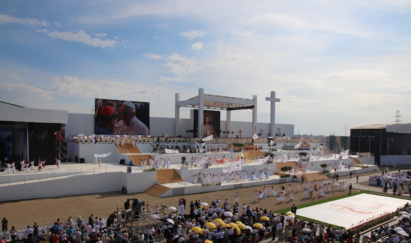 Pilgrims gathered on the 1,200-acre site of Brzegi’s Campus Misericordiae.