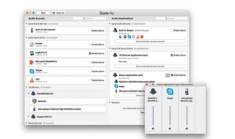 Dante Via transforms audio networking, connecting all computer-based audio, including USB, Thunderbolt and PCIe devices as well as audio applications, to any Dante audio network.