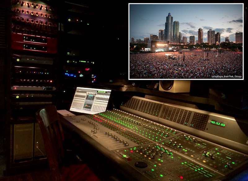 The interior of American Mobile’s audio truck (as deployed at the annual Lollapalooza festival in Chicago), featuring RedNet components from Focusrite.