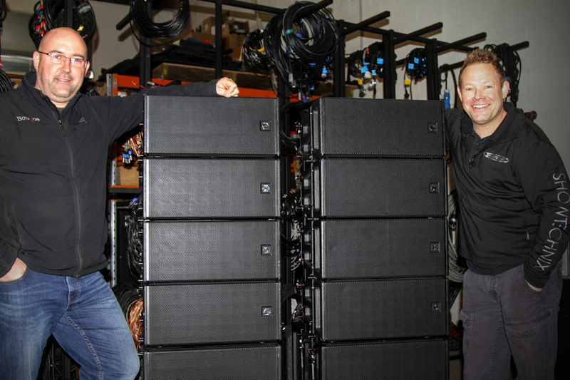 Glen Ruske of BounceNZ and Martin McNally, Showtechnix, EM Acoustics distributor.