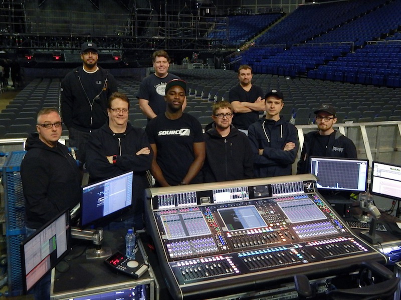 Justin Bieber’s 2016 Purpose World Tour audio crew at the house SD7. Front row, left to right: Chris “Cookie” Hoff, Ken “Pooch” Van Druten, Austin Dudley, Alex MacLeod, Chase Usry and Tyler Austin; back row: Frank Peoples, Chris Rushin and Brett Stec.